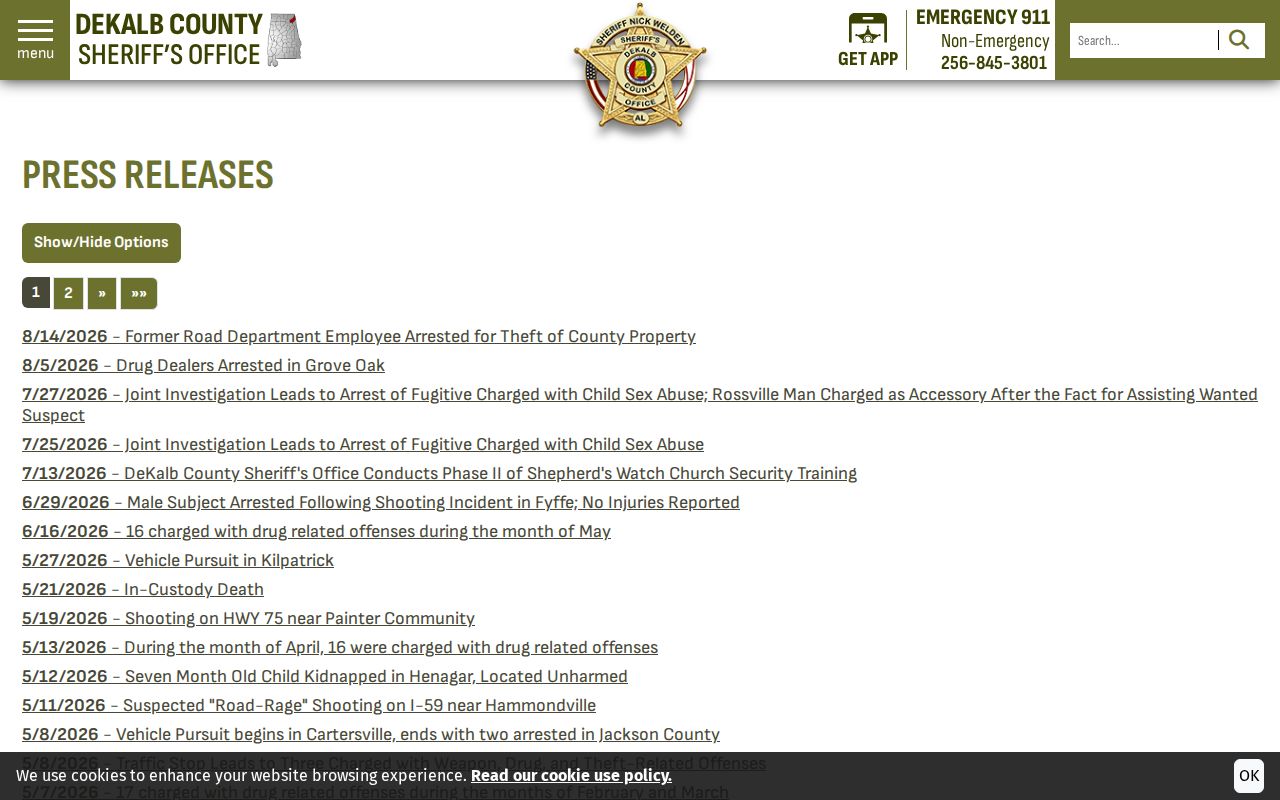 DeKalb County Sheriff press release archive with dated agency reports