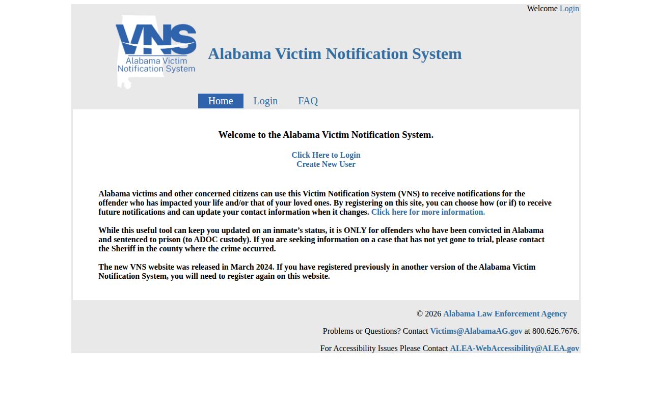 Alabama Victim Notification System information page